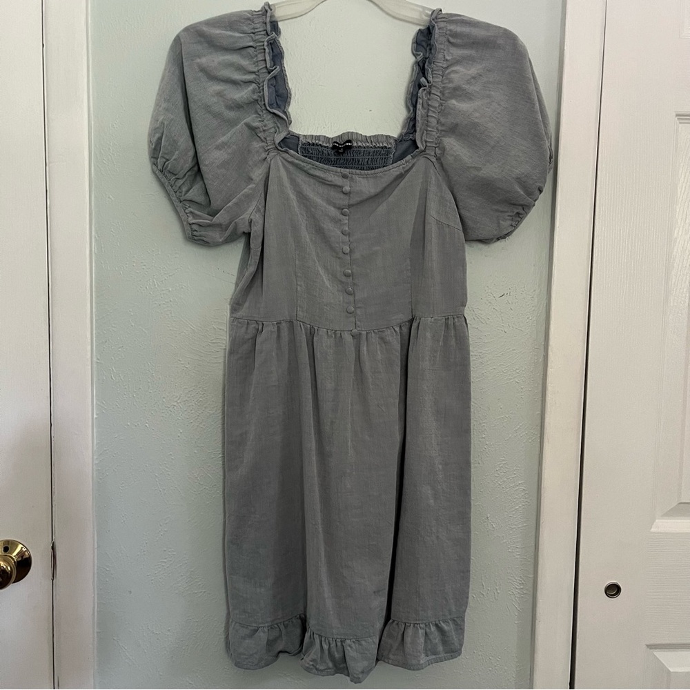 Chambray puff sleeve mini dress